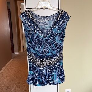 Elegant Blue Patterned Women's Blouse